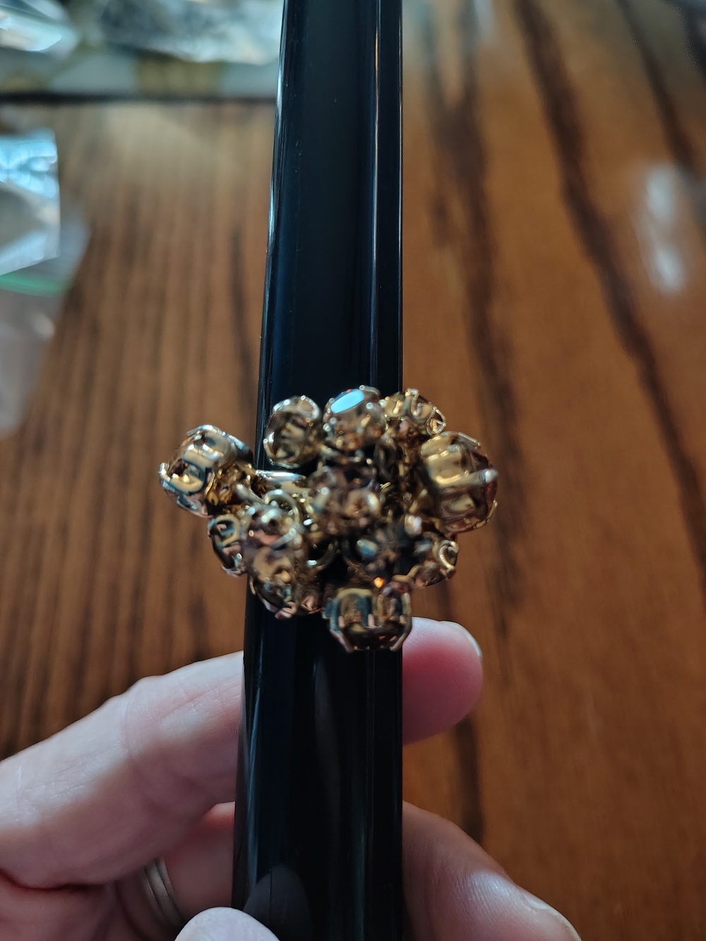 Gold Tone Cluster Floral Cocktail Ring 6.5 #5-106D